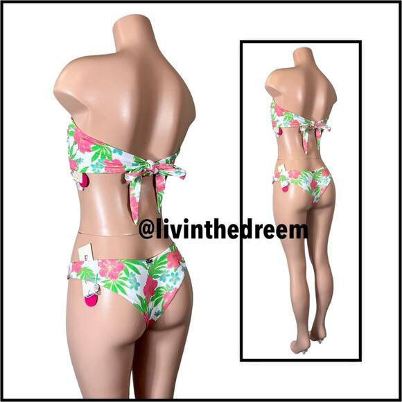 Beach Bunny Bethany Bandeau XL & Bethany Tango Bottom L Pink Jungle Floral $218 - Picture 6 of 14